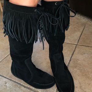 Leather fringe boots